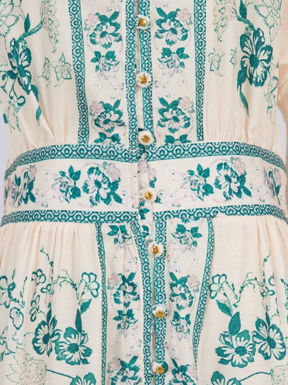 Vintage Cream & Teal Floral Bird Print Prairie Maxi Dress - Picture 10 of 14